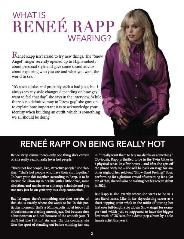 Left page of the Renée Rapp editorial spread