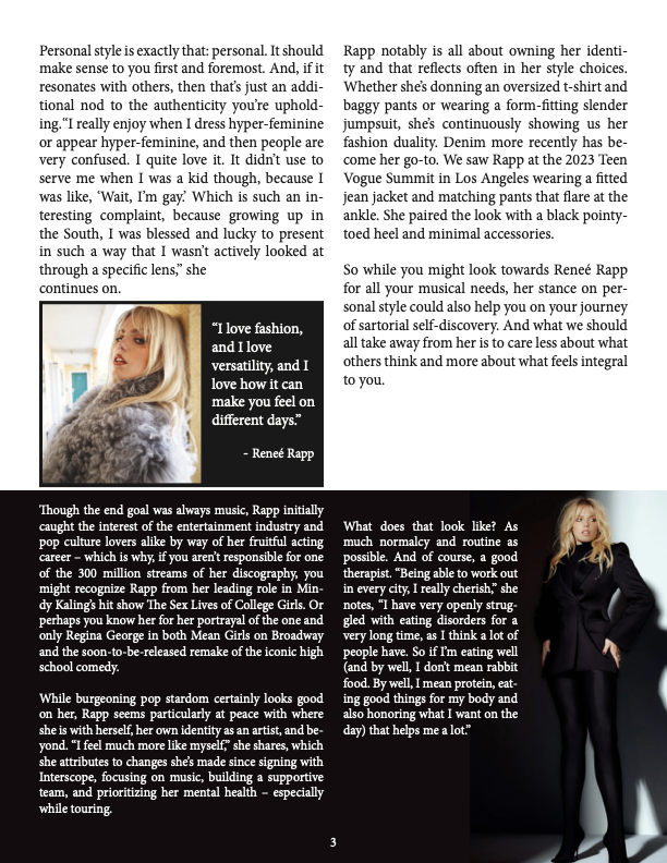 Right page of the Renée Rapp editorial spread